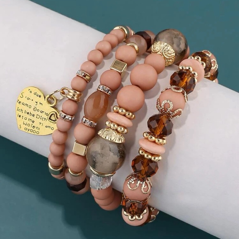 Heart Charm Crystal beaded bracelet stack
